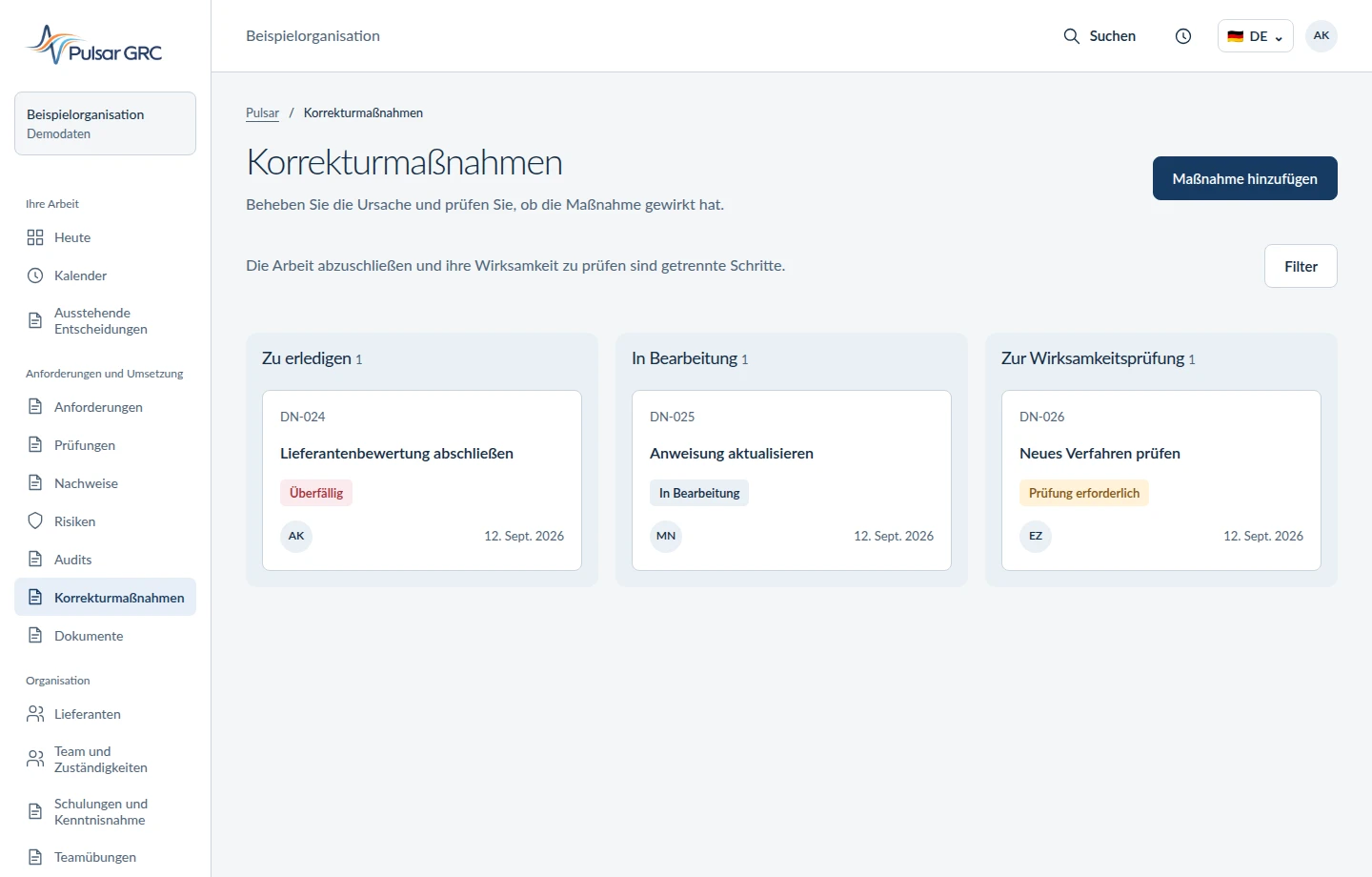 Beispiel eines Korrekturmaßnahmenregisters