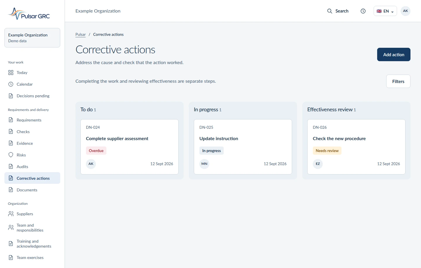 Example corrective actions register
