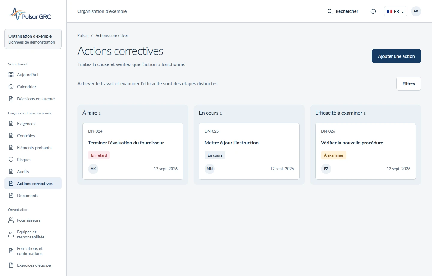Exemple de registre des actions correctives